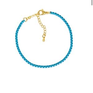 NWT Anna Zuckerman Enamel Link Chain Bracelet, 7in, Blue Turquoise
